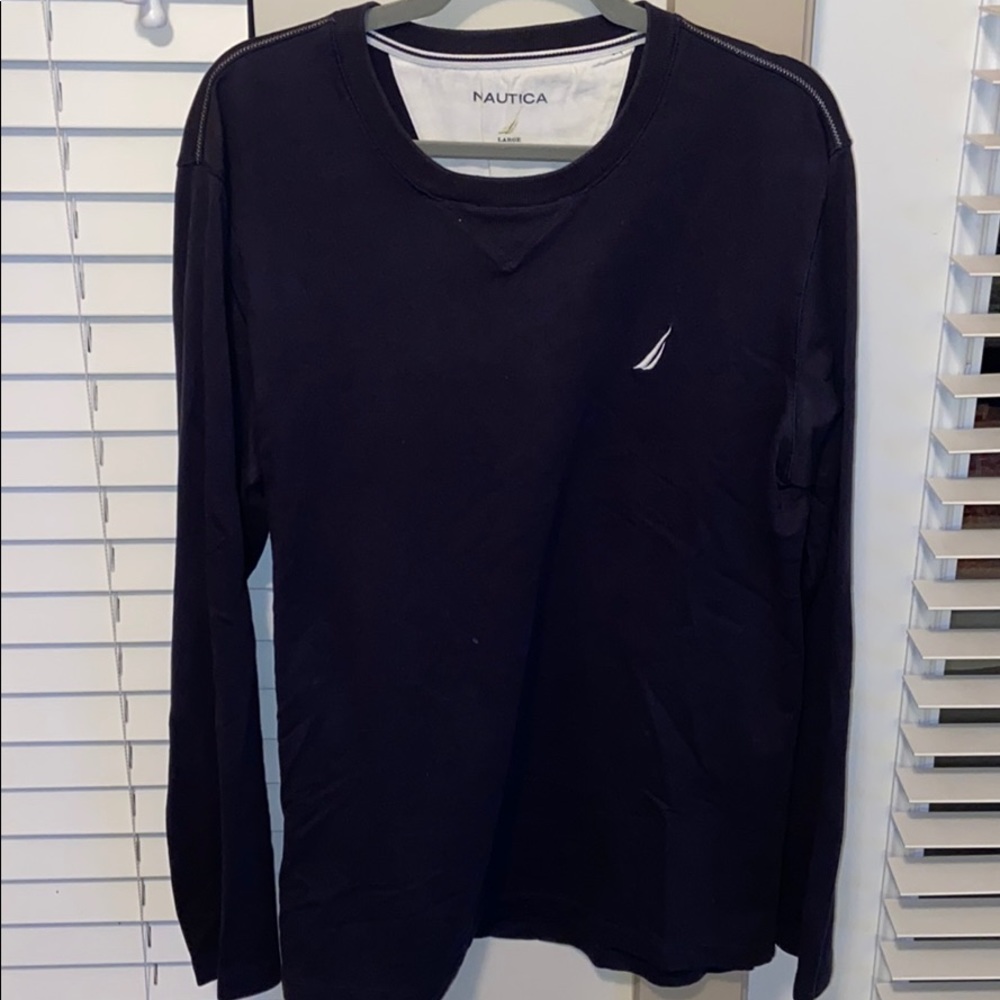 Nautica Long-Sleeve Navy Tee Large 100% Cotton